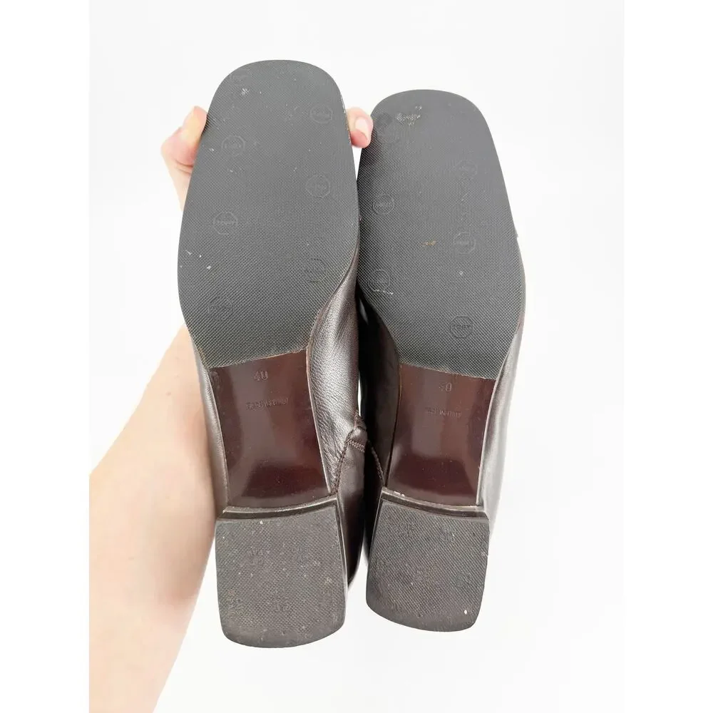 Chanel Vintage Brown Leather CC Cap Toe Silver Heel Riding Boots Size 40 EU 9.5